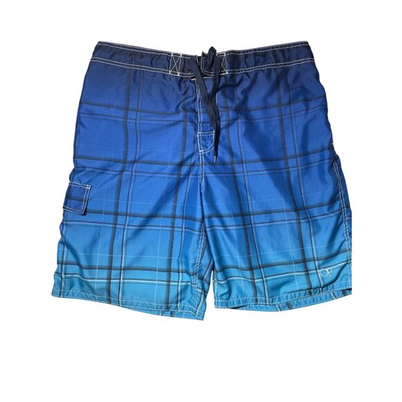Op‎ Men's Blue Plaid Swim Trunks XL (40-42 W) Swim Shorts - Picture 3 of 15